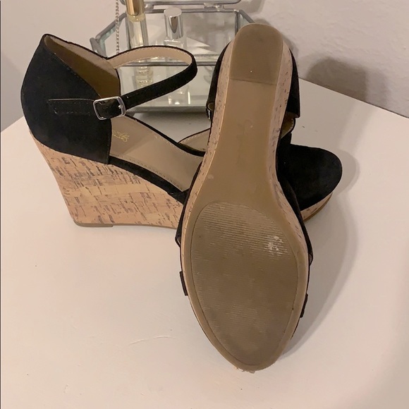 Black Cork Wedge Sandals - Picture 3 of 4